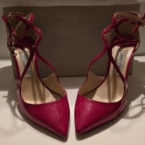 Jimmy Choo Lancer 100 Patten Leather Red Pump